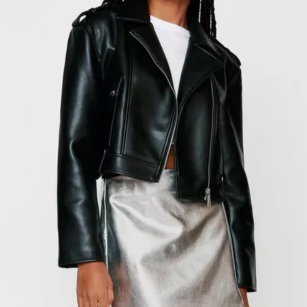 Nasty Gal Faux Leather Biker Jacket in Black sz 6